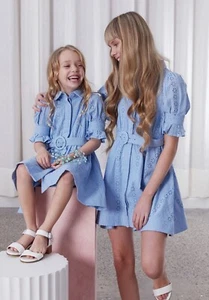 EUCBARDOT Junior Girl Broderie Dress Light Blue AU 12Y (Fit 10Y) - Picture 1 of 3