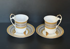 2 Demitasse/Espresso Cup & Saucer Sets Italian Design Porcelain Gold & Silver