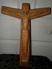 Vintage hand carved wood wall hangng Cross CRUCIFIX 1pc Wood 20" W. Germany rare
