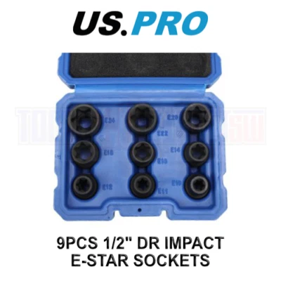 US PRO Tools 9PCS 1/2" DR Impact E-Star Sockets Female Torx E10 - E24 7522 - Image 1 of 4