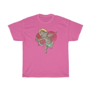 Tattooed Cupid Heart Valentine Bow Arrow Valentine's Day Unisex Heavy Cotton Tee - Picture 1 of 24