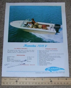 Vintage Manatee 1515V Serie Boot Händler gestempelt Verkaufsprospekt Datenblatt - Bild 1 von 1