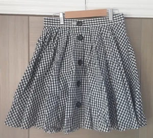 St Michael Skirt Gingham Black Flare out shirt Size 14 Vintage Buttons - Picture 1 of 5