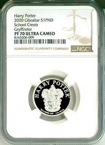 2020 Gibraltar S1PND Harry Potter School Crests Gryffindor NGC PF70 Ultra Cameo - Picture 1 of 4