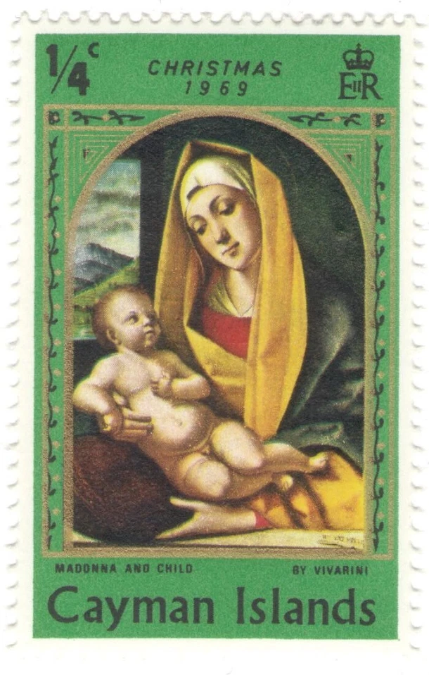 Estampilla de las Islas Caimán 1969 - pintura de Navidad (verde) Foto 1 de 1
