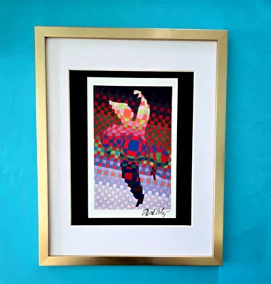 VICTOR VASARELY IMPRESSÃO DE 1970 + RESUMO GEOMÉTRICO ASSINADO +NOVO QUADRO 14x11 polegadas! - Imagem 1 de 3