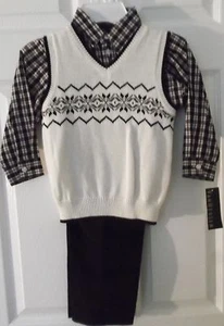 BOYS' VAN HEUSEN 3-PIECE SET - SWEATER VEST PLAID SHIRT CORDUROY PANTS - 4 - NWT - Picture 1 of 7