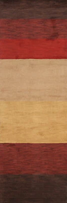 Striped Modern Gabbeh Runner 2' 7" x 9' 7" Rug Wool Hand-knotted Hallway Carpet - Image 1 of 4