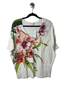 NWT New York & Company Blouse Size Large Floral Print Short Sleeve Scoop Neck - Picture 1 of 8