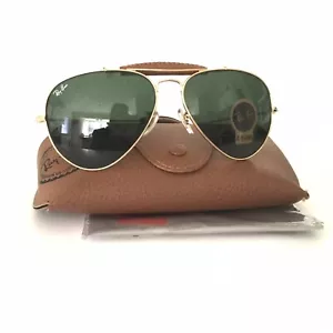 Ray Ban Sunglasses RB 34220 Gold Aviator Lether Large Metal New & Authentic - Picture 1 of 5