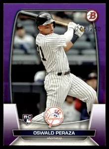 2023 Bowman violet Oswald Peraza recrue /250 #70 - Photo 1 sur 2