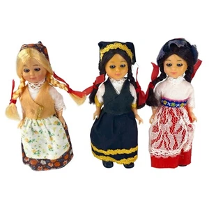 Vintage Nationality Dolls Eyes Shutting Set Of 3 Greece Poland Switzerland - Picture 1 of 16
