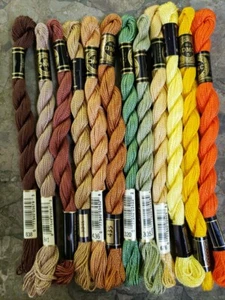 Threads for Needlepoint Hand Embroidery 12x DMC Perle #5 Green Yellow brown - Picture 1 of 1