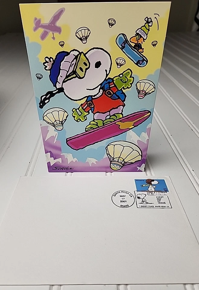 US Stamps SC# 3507 Peanuts 34c FDC 2001 w/ Vintage Snoopy Easter Card - Image 1 of 4