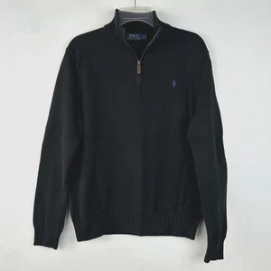Vintage Ralph Lauren Polo Quarter Zip Pullover Herren L schwarz lila Pony Caual Preppy - Bild 1 von 6