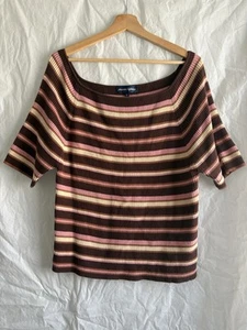 Princess Highway Pink Brown Striped Short Sleeve Knit Top Size 20 - Picture 1 of 6