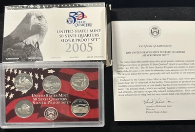 2005 U.S. Mint 50 State Quarters Silver Proof Set - CA, MN, OR, KS, & WV Red Set - Image 1 of 2