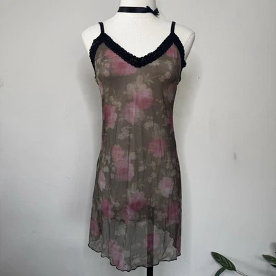 Vestido Babydoll Vintage Púrpura Floral Malla Negro Encaje Sin Mangas Lencería Gótico M Foto 1 de 4