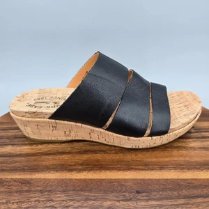 Sandalias Kork-Ease Menzie para mujer 8 M cuero negro triple correa cuña deslizables - Imagen 1 de 9