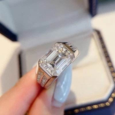 Emerald Cut Lab Grown Diamond Ring For Men, 14K Solid Gold Lab Diamond Mens Ring - Image 1 of 2