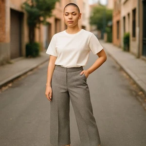 Pantalones Jones New York Talla 14 Gris Espiga Culotte Recortado Pierna Ancha Pantalones - Imagen 1 de 12