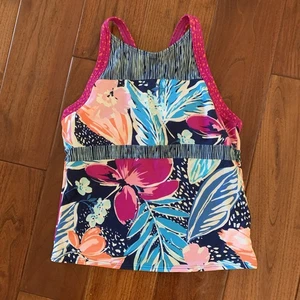 Athleta Girl Girls Tankini Swim Bikini Top Size XL/14 Multicolor V Back Strap - Picture 1 of 4