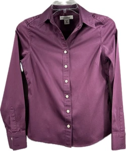 Banana Republic Button Up Shirt Non-Iron Fitted Solid Plum Women Petite Size 0P - Picture 1 of 8