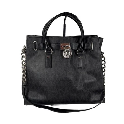 Cartera Michael Kors Hamilton con logotipo negro y gris firma con bloqueo en tono plateado Foto 1 de 4