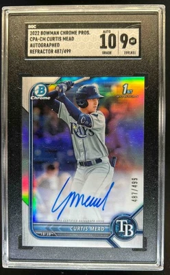 2022 Bowman Curtis Mead Chrome Prospect Auto Refractor #487/499 Rays SGC 9 - Image 1 of 2
