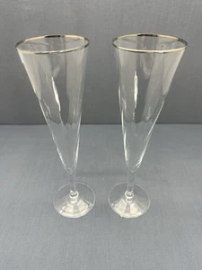 RALPH LAUREN Klar Kristall LATHAM PLATIN Wellenglas SEKTFLÖTEN 2er Set - Bild 1 von 11