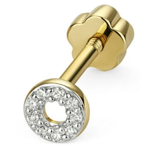 SINGLE 9CT HALLMARKED GOLD CIRCLE OF LIFE NATURAL DIAMOND CARTILAGE STUD - Picture 1 of 5
