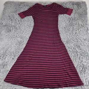 Lauren Ralph Lauren Munzie Womens Small Burgundy Blue Striped Short Sleeve Maxi - Foto 1 di 8