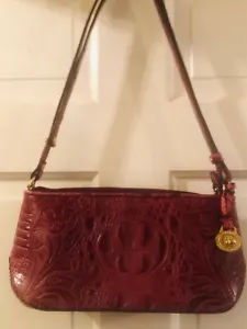 RARE Brahmin cranberry croc embossed leather designer women’s purse tote - Picture 1 of 24