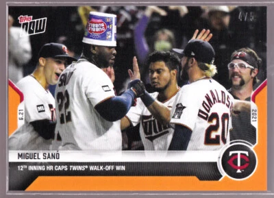 Miguel Sano Twins Walk-Off Reds Heath Hembree 2021 Topps Now #399 Orange 4/5 - Image 1 of 2
