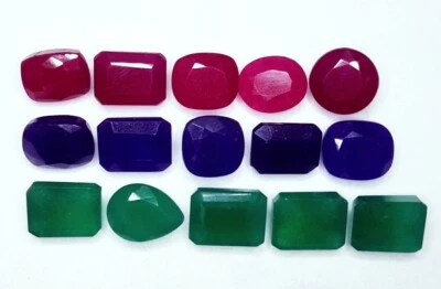 Rubí rojo natural esmeralda y zafiro azul 137,02 quilates piedras preciosas s... - Imagen 1 de 4