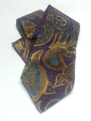 John Henry Men Silk Dress Tie 3.75" wide 59" long Paisley Print Made in USA - Image 1 of 4