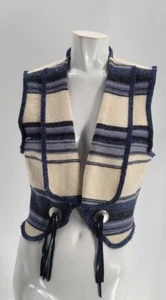 Woolrich Womens Vintage Wool Conche Tassle Shawl Collar Vest M - Picture 1 of 6