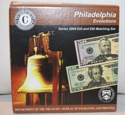2004 SERIES PHILADELPHIA EVOLUTIONS SET MATCHING SERIAL NUMBER $20 & $50 NOTES - Image 1 of 4