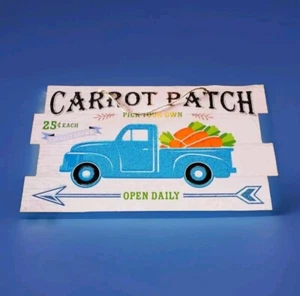 Easter Carrot Patch Blue Farm Truck Wood Sign 13 x 8 inches - Picture 1 of 3