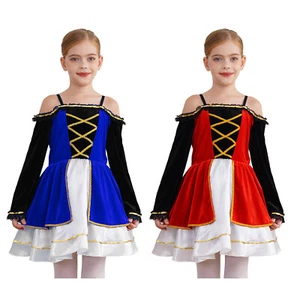 Kids Girls Halloween Role Play Tutu Dress World Book Day Clothes Off Shoulder - Picture 1 of 29
