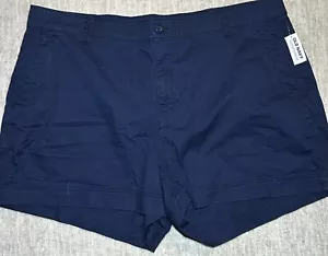 NWT Old Navy OG Chino Shorts Woman's XXL Blue High Rise Pockets Elastic Waist - Picture 1 of 4