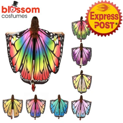 N47 Fabric Butterfly Wings Shawl Fairy Mardi Gras Rainbow Nymph Pixie Costume - Image 1 of 4