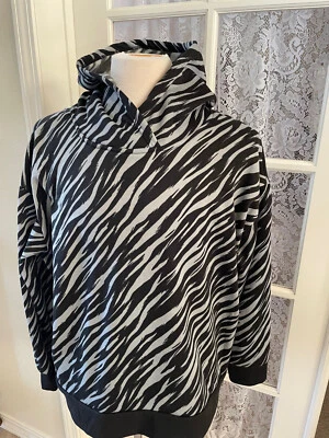 Sudadera con capucha Just Be para mujer talla 3X negra/gris con estampado de cebra pulóver nueva con etiquetas Foto 1 de 4