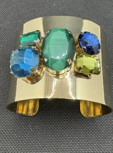 2" Wide Gold Tone Chico's Chunky Colorful Rhinestone Cluster Rita Cuff Bracelet - Picture 1 of 3
