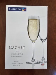 LUMINARC CACHET Wine Champagne (Set of 4) Glasses Flutes 8 Oz 24 CL New Box NIB - Picture 1 of 7