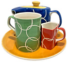 Hues 'n Brews BRIGHT Tea Set Herman Tea Cup Creamer Teapot on Tray Primary Color