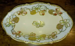 Nippon Hand Painted Footed Bathtub Bowl Embossed Gold Flowers Beads Blue Yellow - Picture 1 of 15