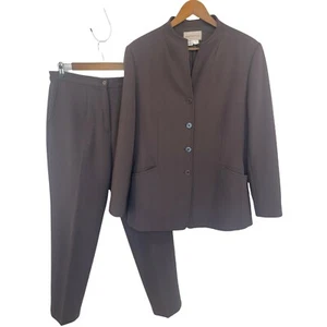 Elena Miro Pant Suit Womens 12 Brown Modern Workwear Made in Italy Futurist - Picture 1 of 12