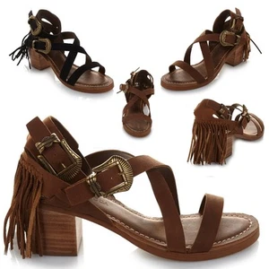 Sandalia de cuero ""Titan"" Diego di Lucca con flecos 462516J (Talla 9) - Imagen 1 de 2