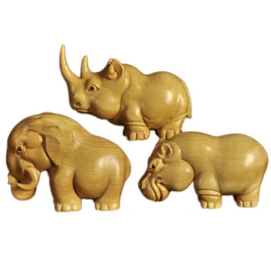 Wood Carving Elephant Animal Simple Wooden Crafts Statue Home Decoration Gift A+ - Picture 1 of 20